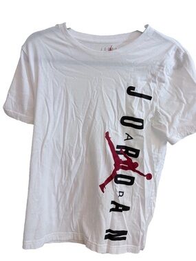 Jordan White Tee with Red Jumpman and Gray Lettering